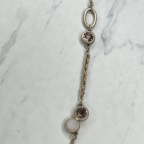 Chico's Rhinestone Station Silver Tone Chain Link Necklace - Picture 6 of 11